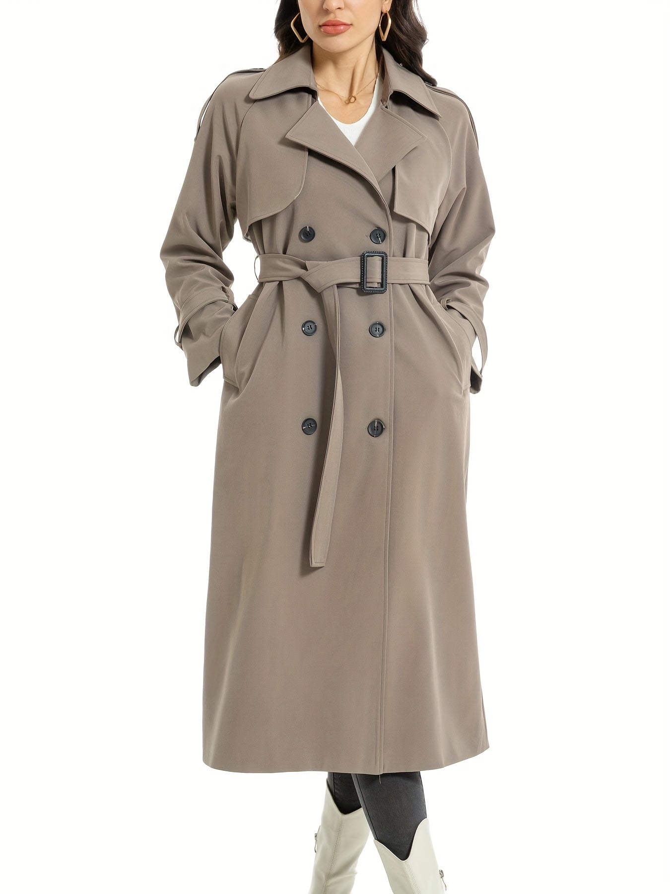 Miragio - Dames Lange Dubbelzijdige Trenchcoat met Riem en Brede Revers