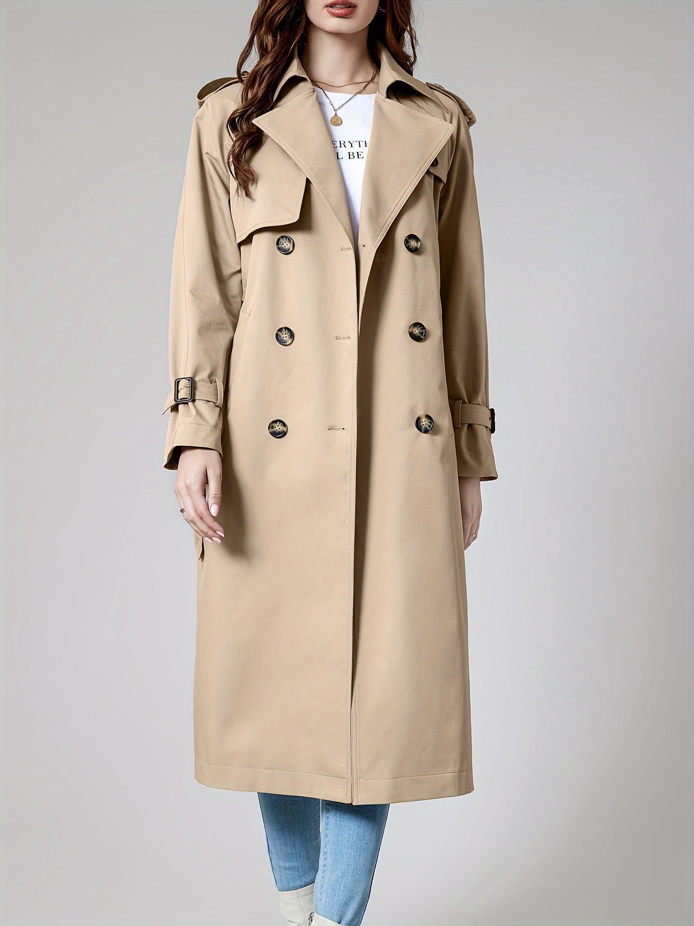 Coatela Dames Lange Dubbel Geknoopte Trenchcoat met Riem – Klassieke Getailleerde Pasvorm