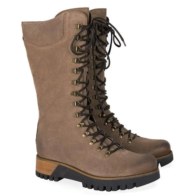 MonAmi blauwe veterboots van winddicht leer comfortabele hoge laarzen