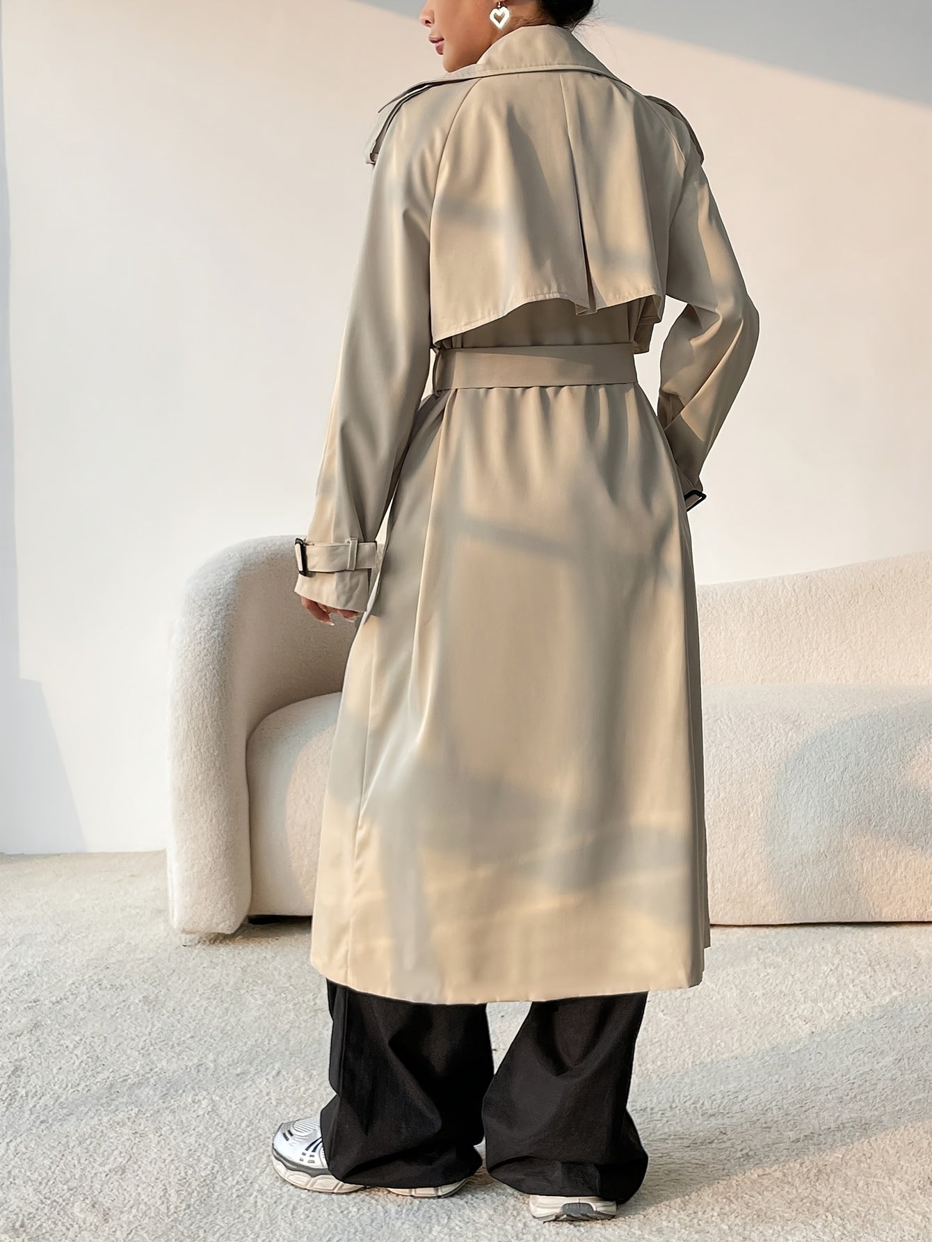 Coatela Khaki Dubbelknoop Trenchcoat - 100% Polyester, Knopen Details