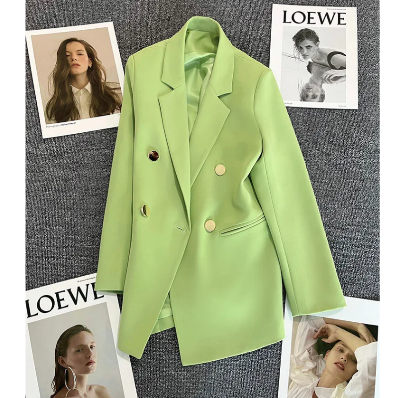 Blazique - Lange Dames Blazer met Gouden Knopen en Dubbele Rij Sluiting