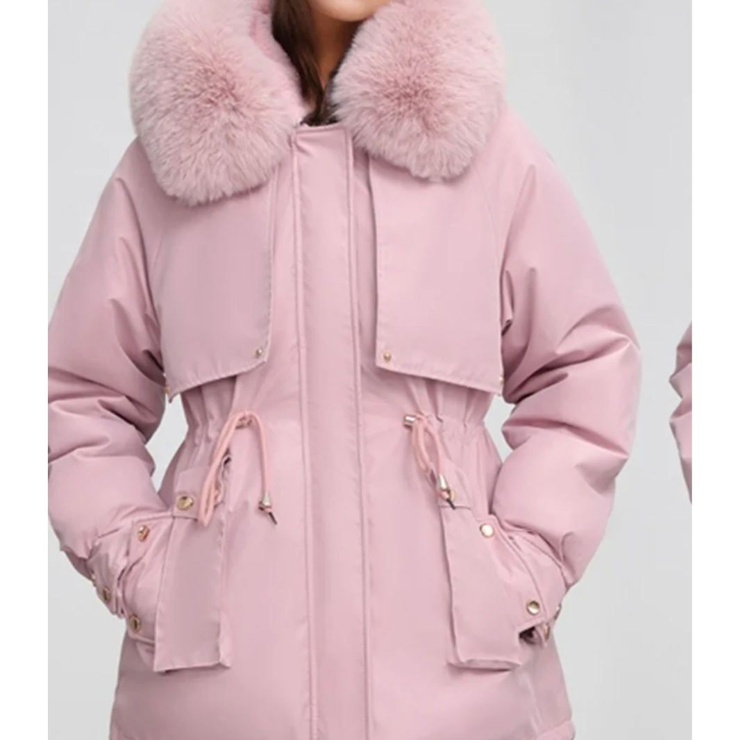 MonAmi effen kleur bontkraag parka winterjas dames