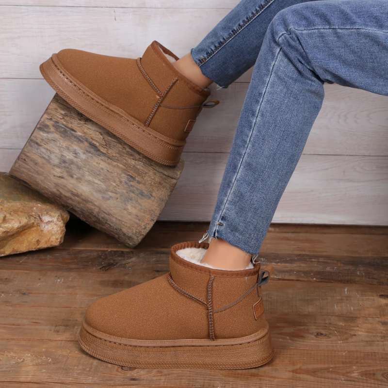 Zachtza - Dames Boots, Imitatiebont Gevoerd, Warme Winter Instapper