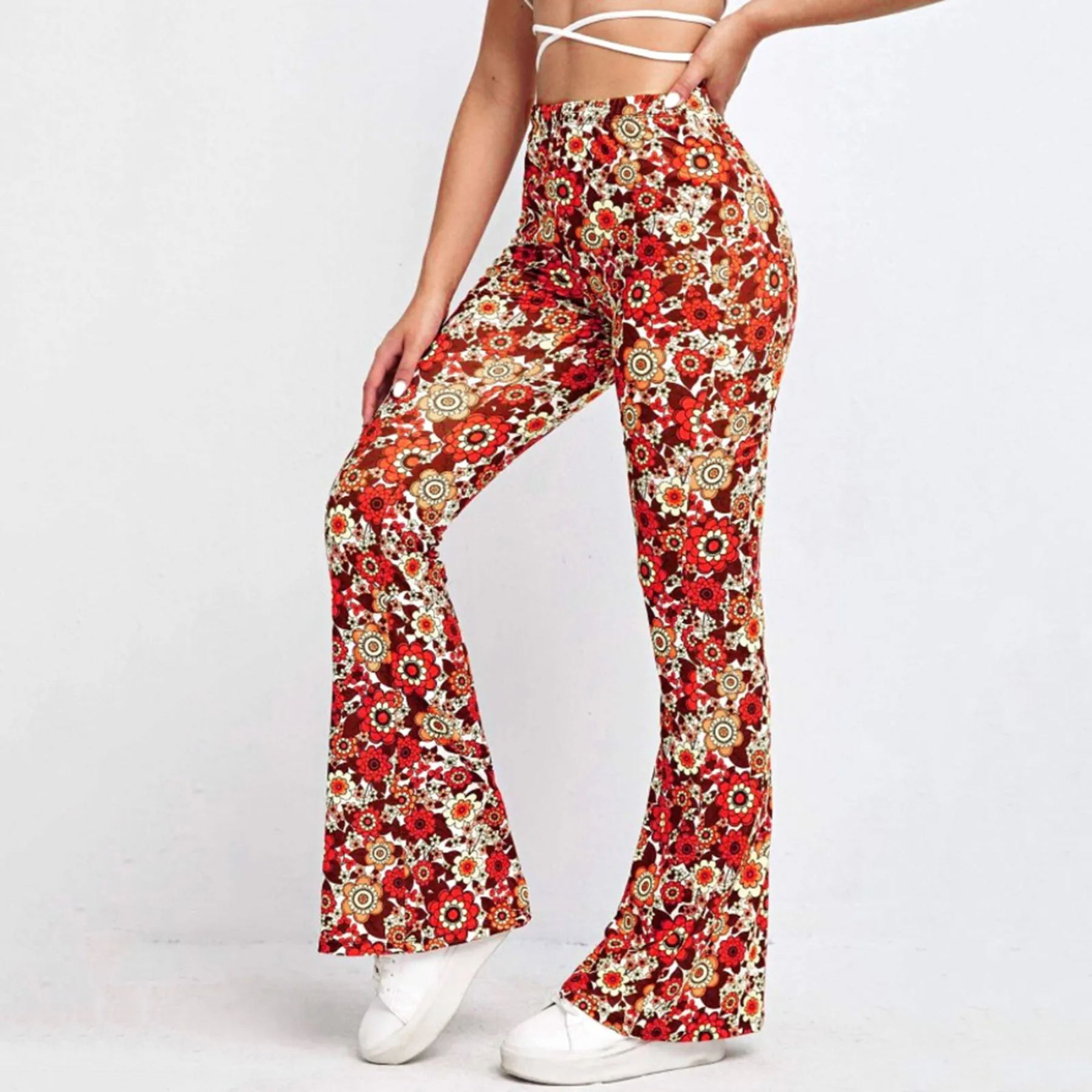 Alevita - Flared Broek Dames met Bloemenprint en Hoge Taille