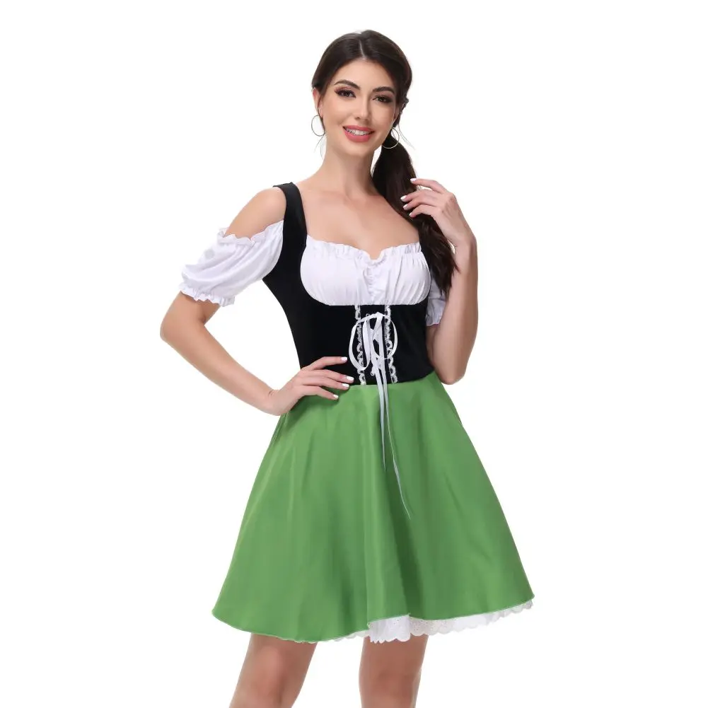 Pirndel -Dirndl Dames Jurk met Geruit Detail en Striksluiting Schort