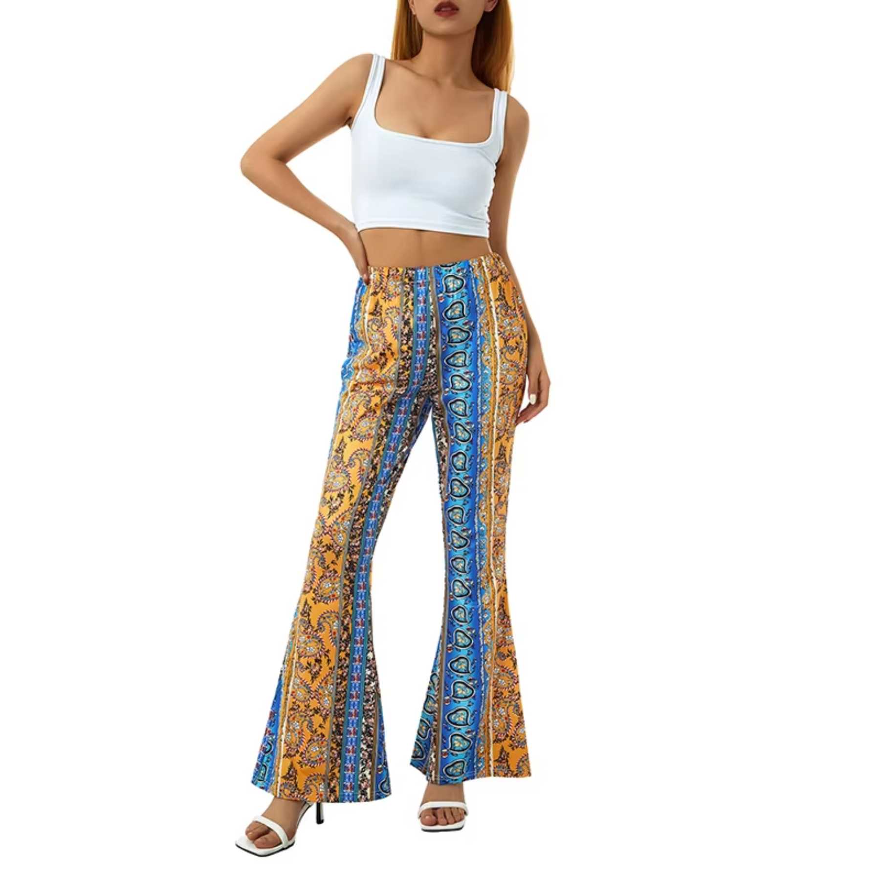 Elevara - Boho Print Flared Broek Dames met Hoge Taille