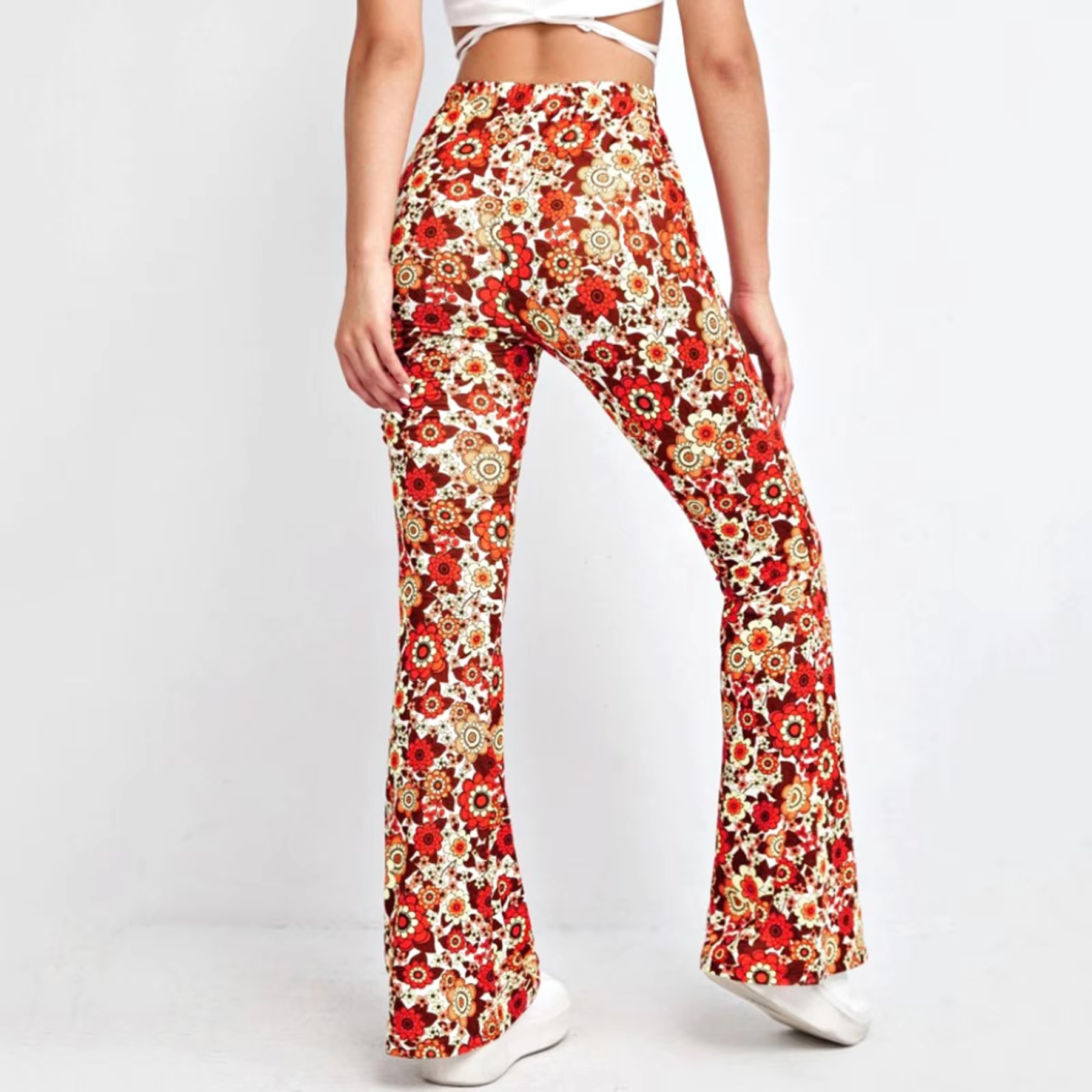 Alevita - Flared Broek Dames met Bloemenprint en Hoge Taille