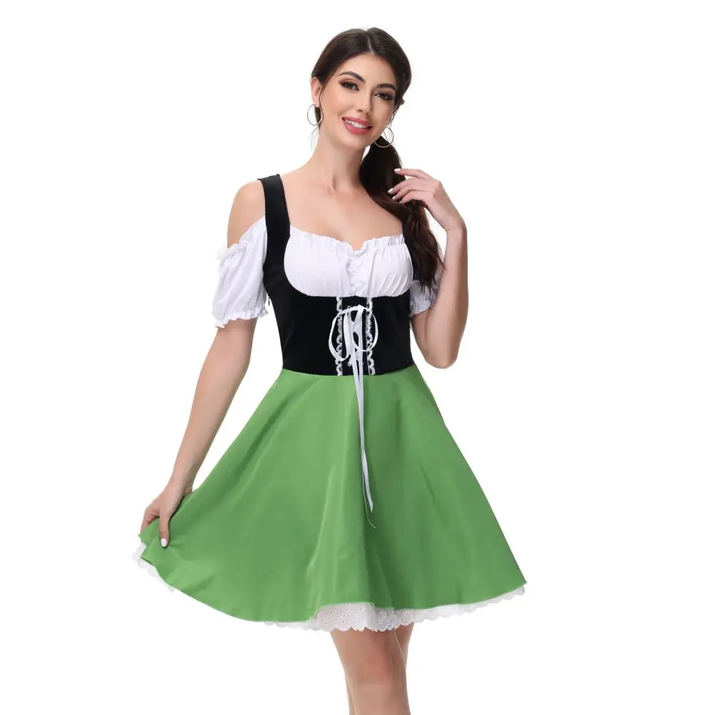 Pirndel -Dirndl Dames Jurk met Geruit Detail en Striksluiting Schort