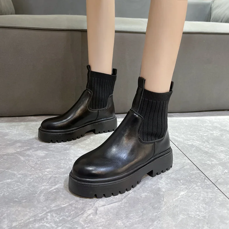 Marvella - Dames Chelsea Boots Gemakkelijk aan te Trekken met Gebreide Enkel