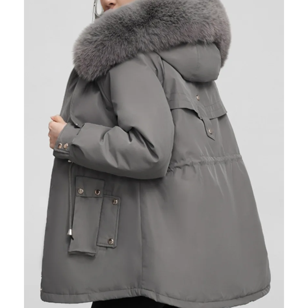 MonAmi effen kleur bontkraag parka winterjas dames