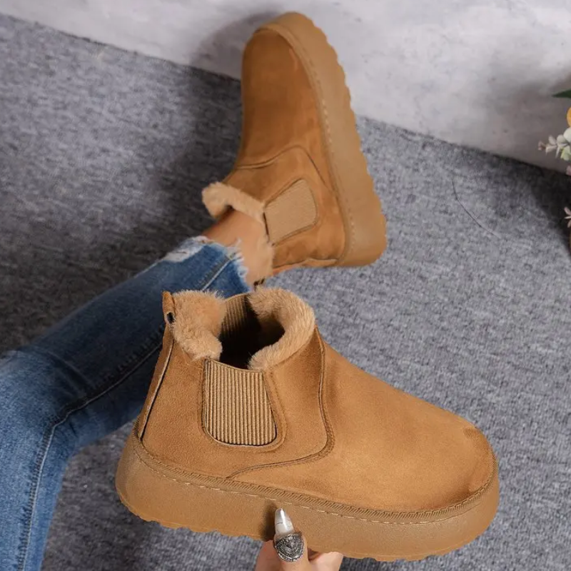 Velviva - Dames Boots Met Elastiek - Warme Winter Platform Enkellaarzen