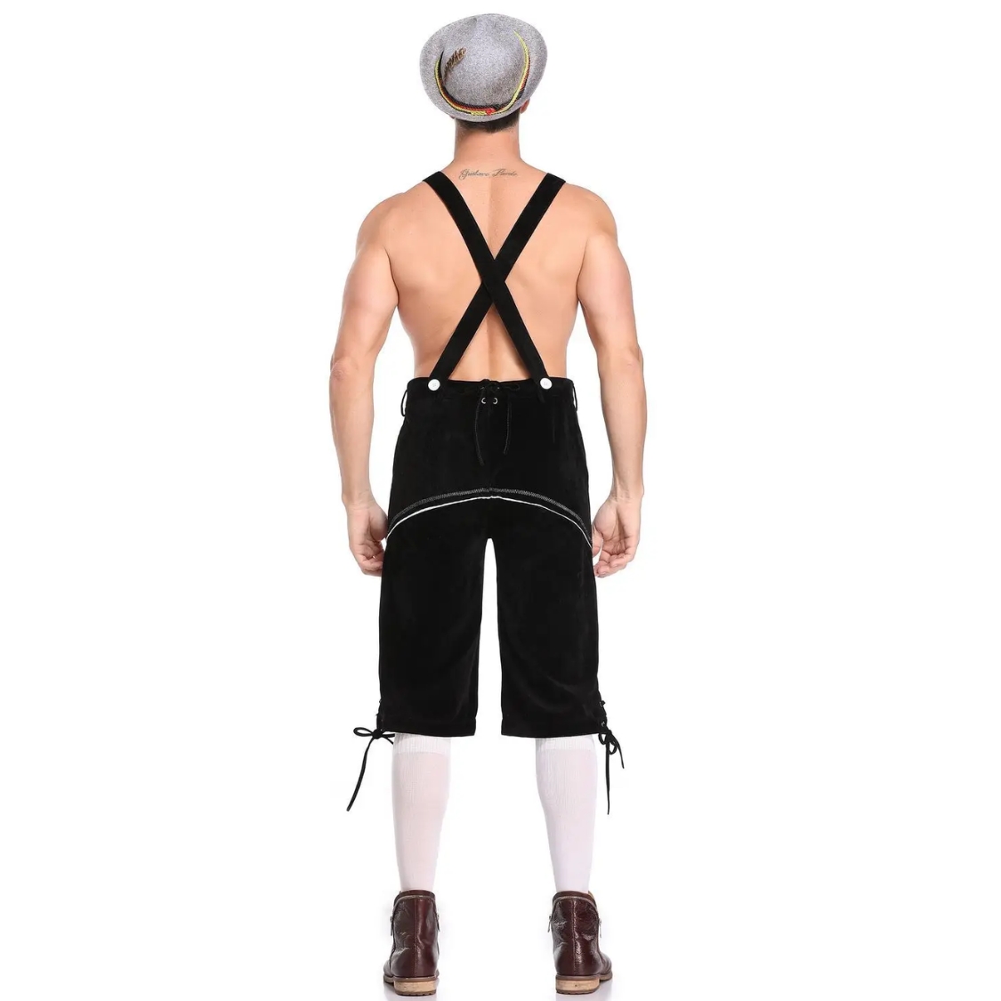 VeldenH - Traditionele Heren Lederhosen Set met Geruit Shirt en Bretels