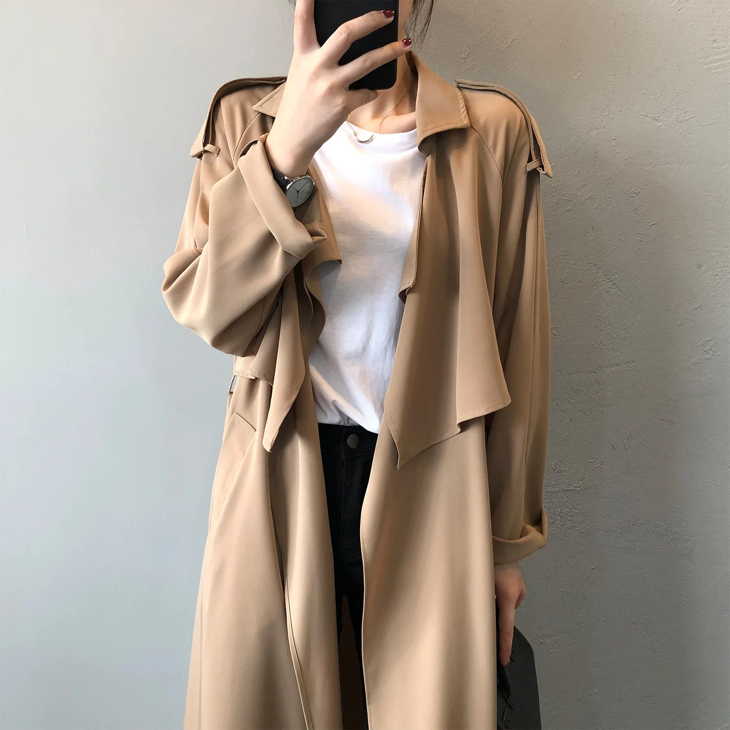 Trianor - Lichte Trenchcoat Dames, Open Voorkant, Lange Casual Damesjas