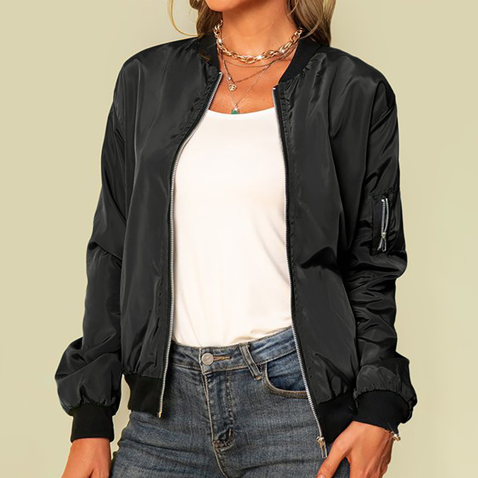 Mistral -Casual Bomberjack dames, Klassieke Bomber Stijl met Geribde Manchetten