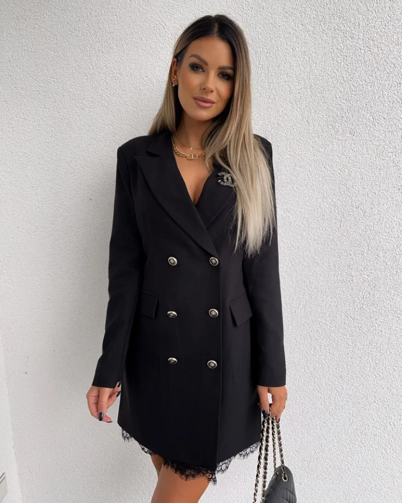 Maribel - Blazer Jurk Dames Met Kanten Zoom en Dubbele Knopen