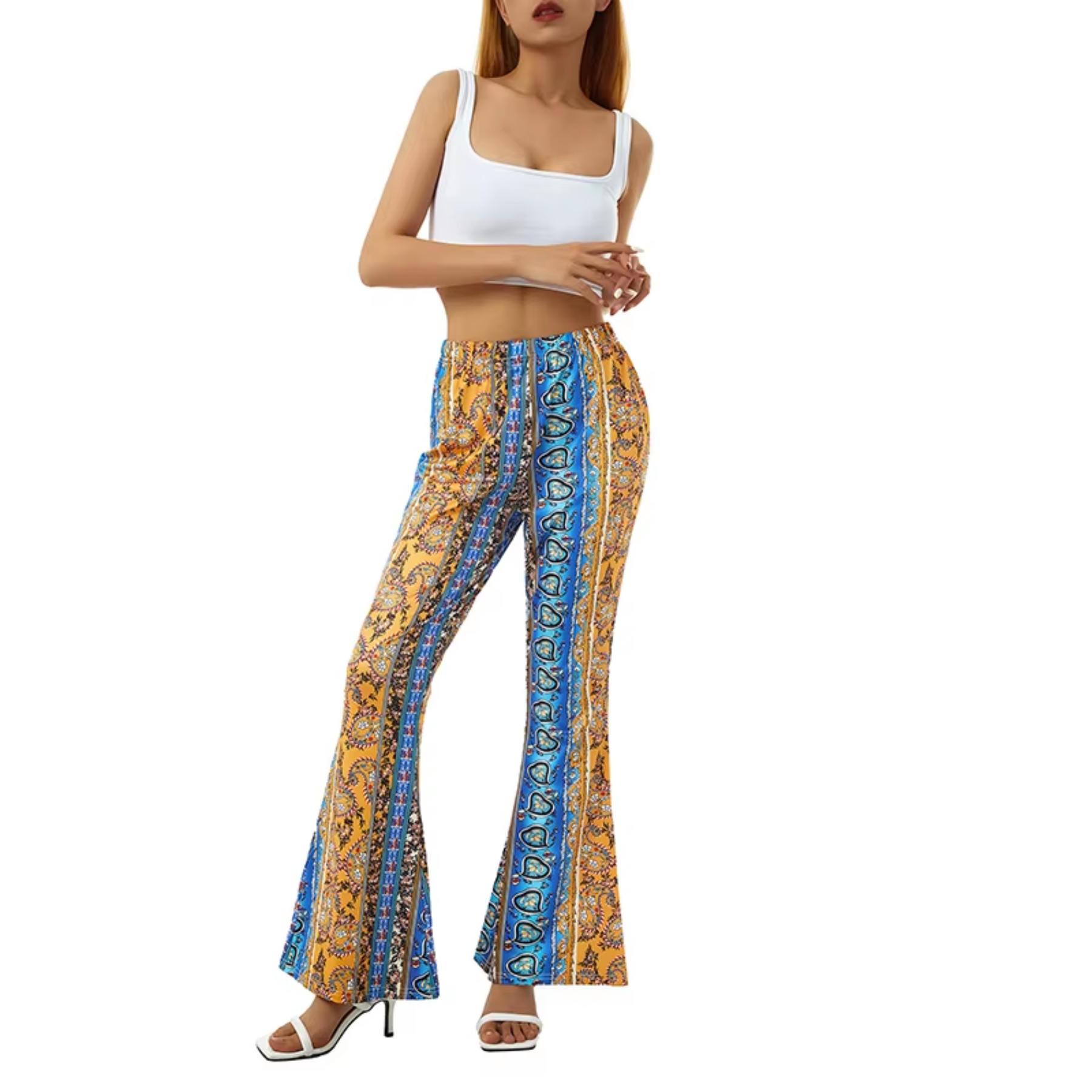 Elevara - Boho Print Flared Broek Dames met Hoge Taille