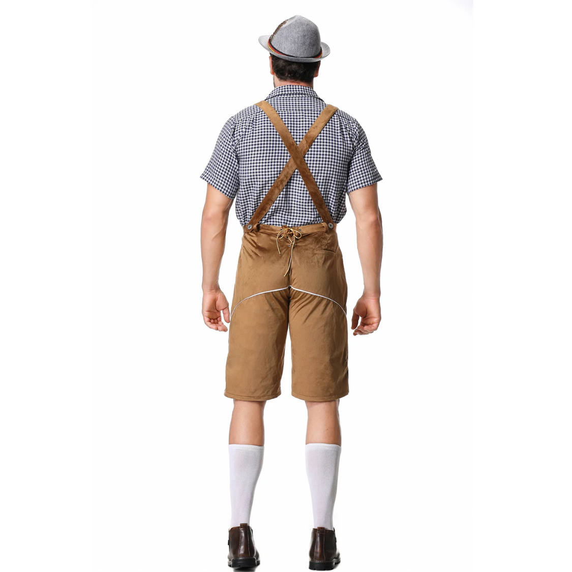 AlpenKr - Set van Heren Lederhosen met Borduursels en Bretels - Feestkleding