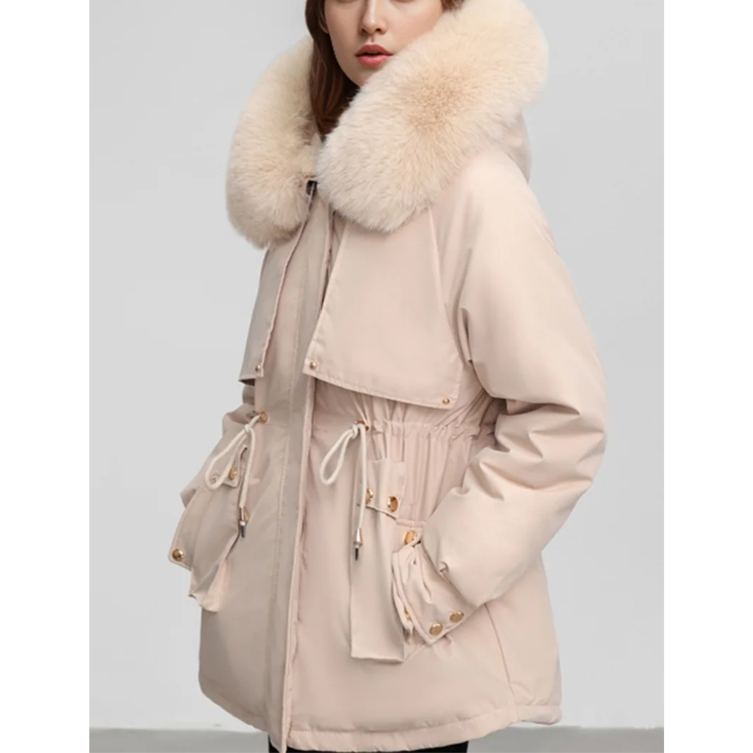 MonAmi effen kleur bontkraag parka winterjas dames