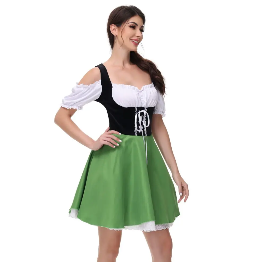 Pirndel -Dirndl Dames Jurk met Geruit Detail en Striksluiting Schort