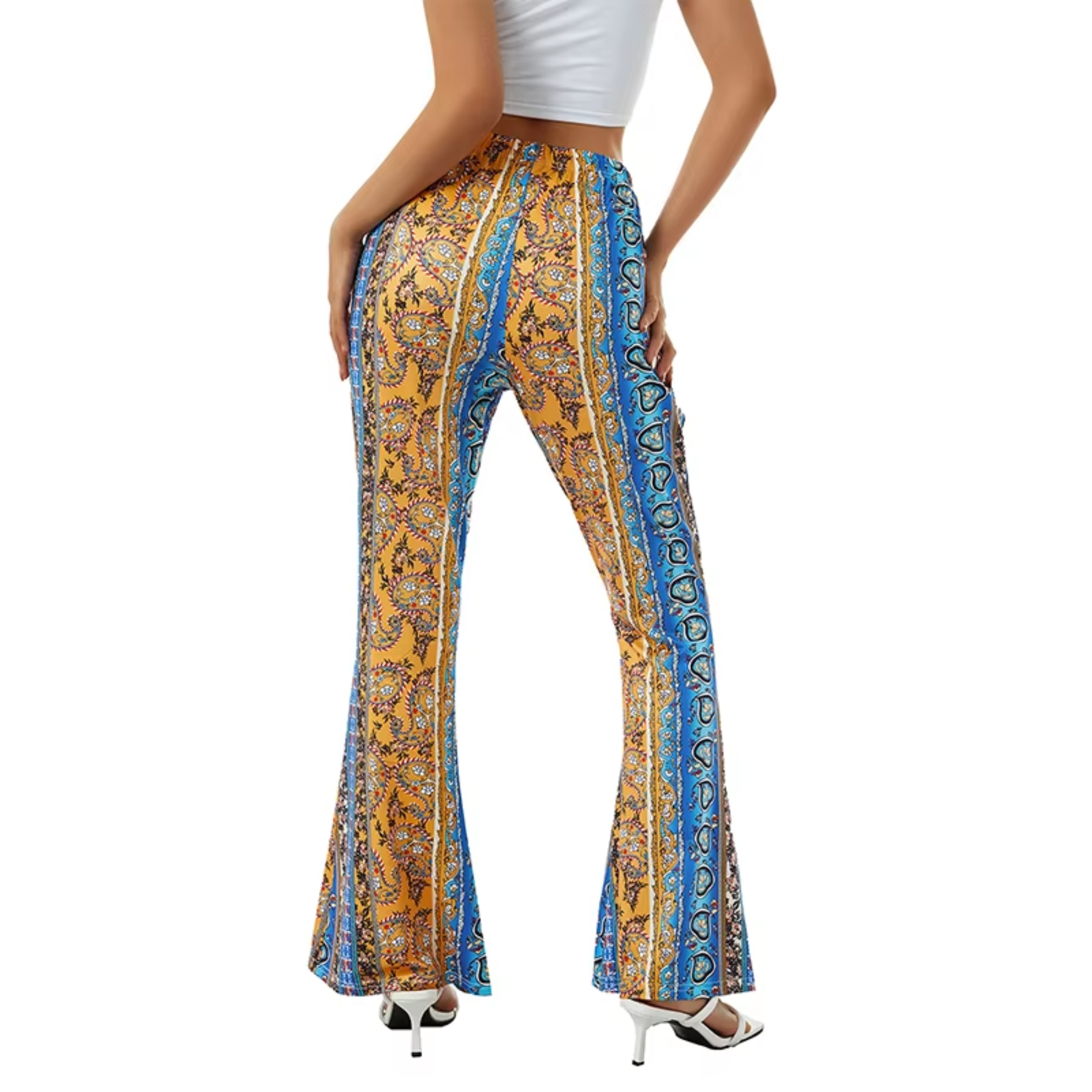 Elevara - Boho Print Flared Broek Dames met Hoge Taille