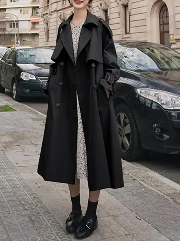 Revalin - Elegante Trenchcoat Dames met Ceintuur, Oversized Mouwen en Dubbele Rij Knopen