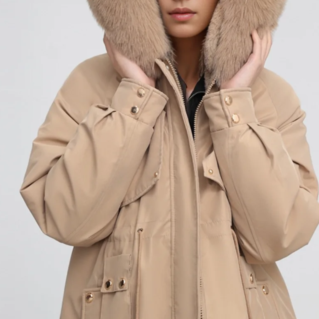 MonAmi effen kleur bontkraag parka winterjas dames