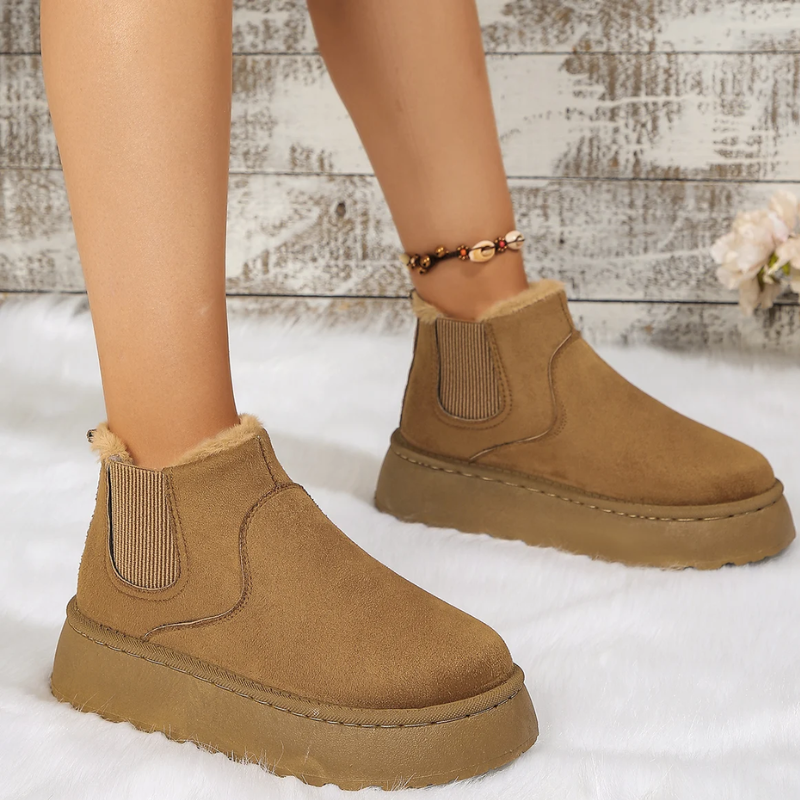 Winterd - Dames Boots Met Elastiek - Warme Winter Platform Enkellaarzen