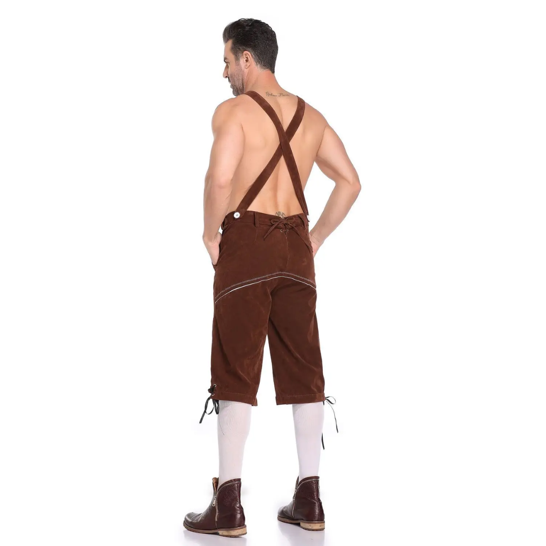 VeldenH - Traditionele Heren Lederhosen Set met Geruit Shirt en Bretels