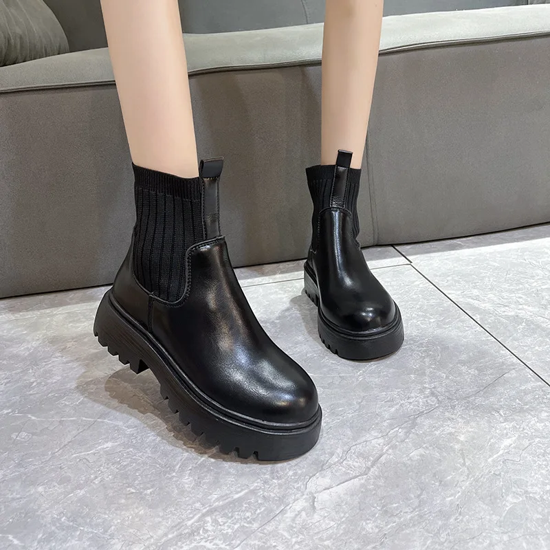 Marvella - Dames Chelsea Boots Gemakkelijk aan te Trekken met Gebreide Enkel