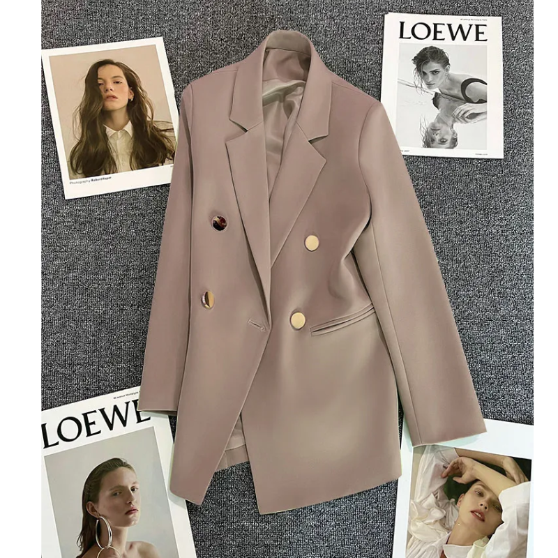 Blazique - Lange Dames Blazer met Gouden Knopen en Dubbele Rij Sluiting