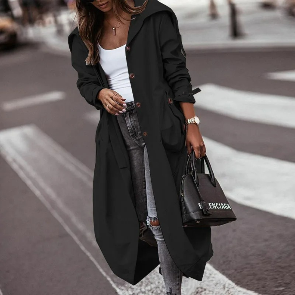 Evasiel - Trenchcoat Dames met Capuchon, Lange Oversized, Casual Damesjas