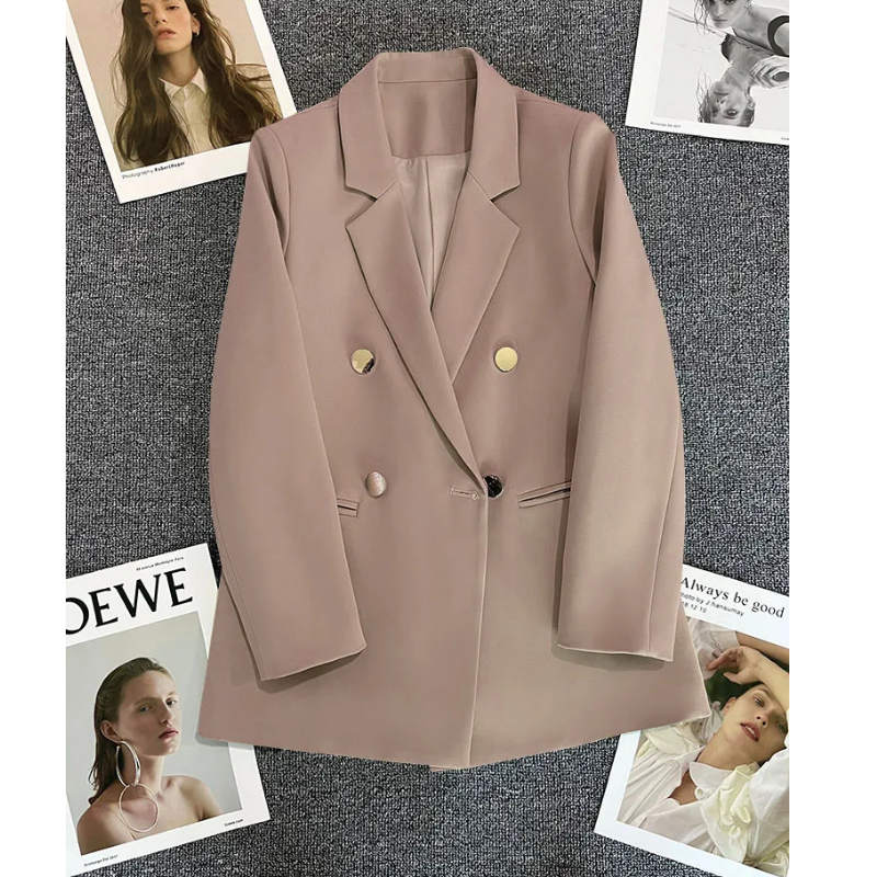 Blazique - Lange Dames Blazer met Gouden Knopen en Dubbele Rij Sluiting