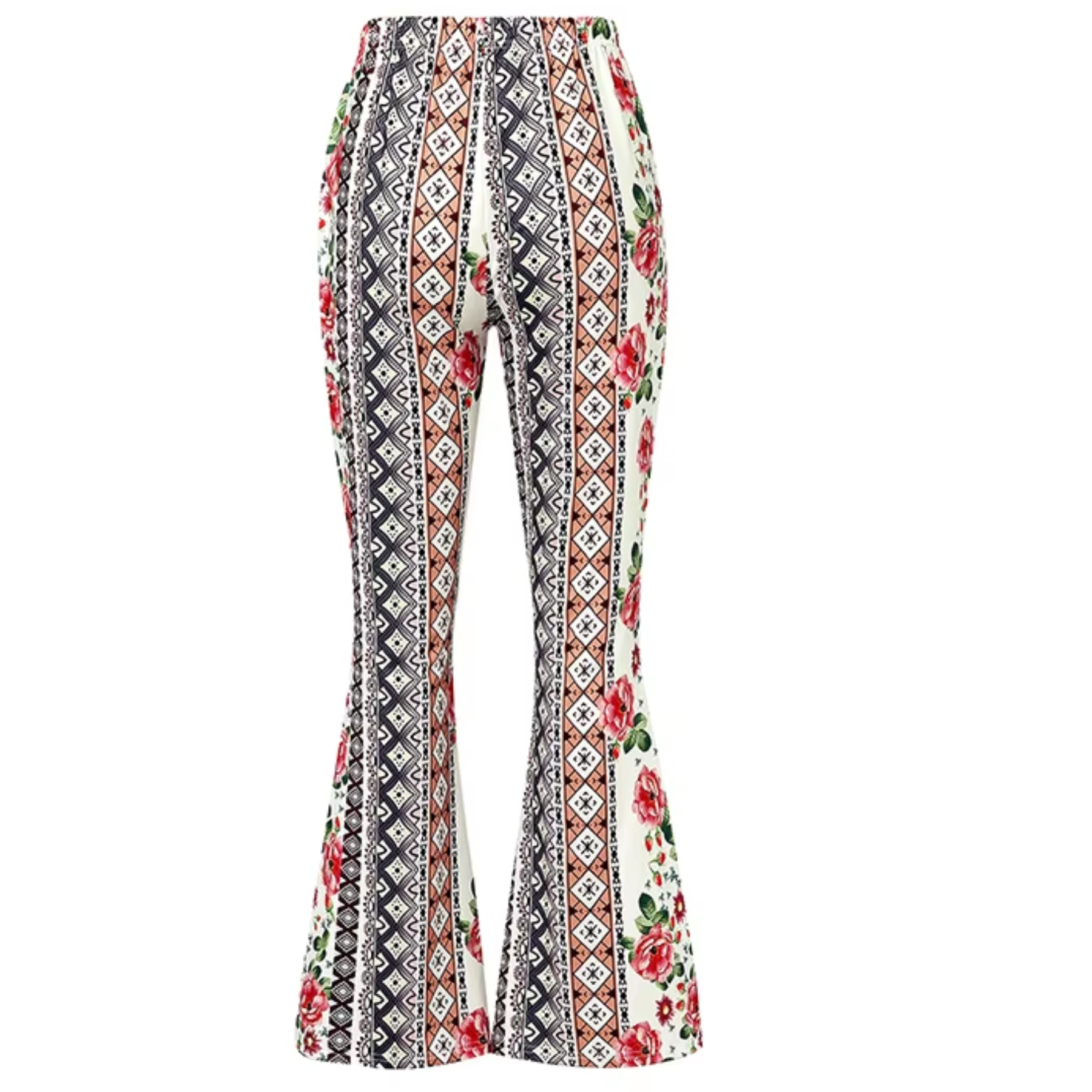 Elevara - Boho Print Flared Broek Dames met Hoge Taille