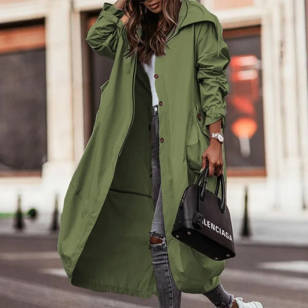 Evasiel - Trenchcoat Dames met Capuchon, Lange Oversized, Casual Damesjas