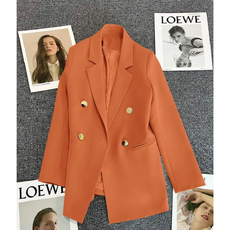 Blazique - Lange Dames Blazer met Gouden Knopen en Dubbele Rij Sluiting