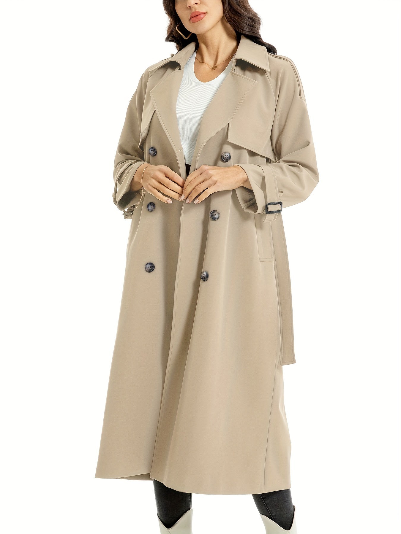 Miragio - Dames Lange Dubbelzijdige Trenchcoat met Riem en Brede Revers