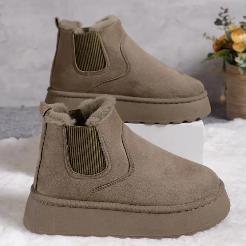 Velviva - Dames Boots Met Elastiek - Warme Winter Platform Enkellaarzen