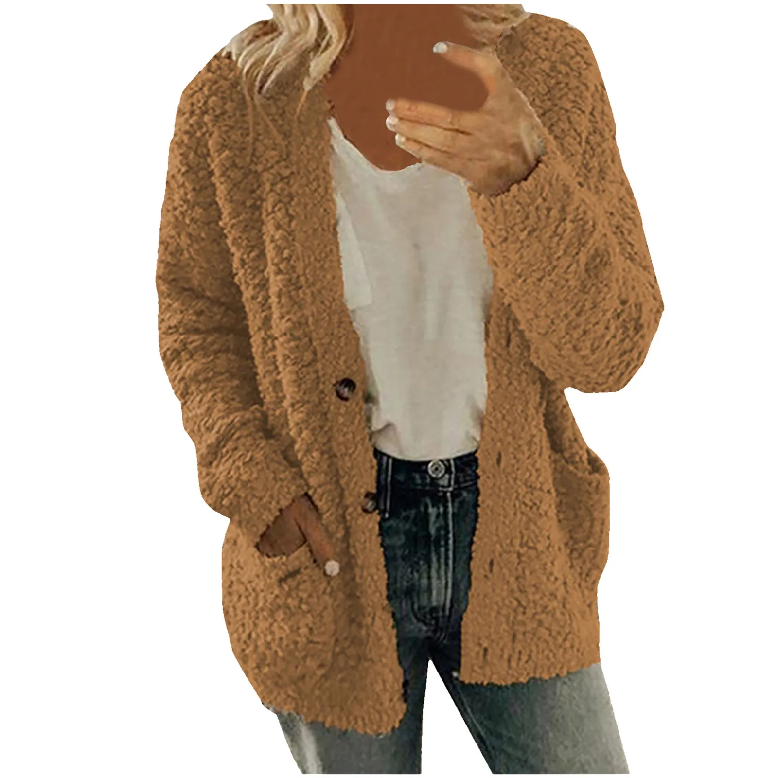 Julivon - Trendy Teddy Jas Dames - Warme Fleecejas met Zakken en Knopen