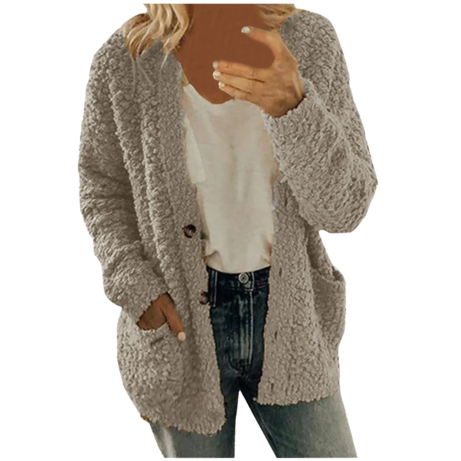 Julivon - Trendy Teddy Jas Dames - Warme Fleecejas met Zakken en Knopen