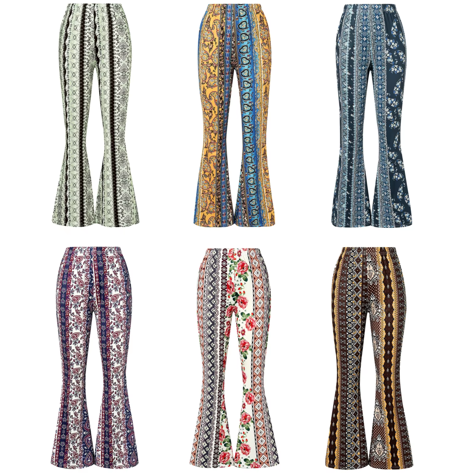 Elevara - Boho Print Flared Broek Dames met Hoge Taille