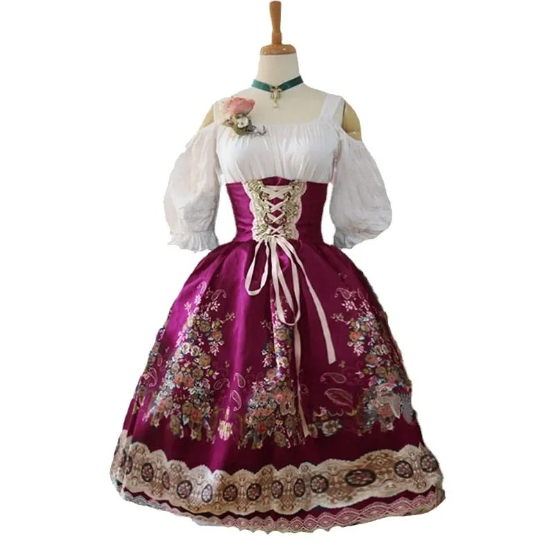 Gindera - Dirndl Dames Jurk voor Feesten met Off-Shoulder Mouwen