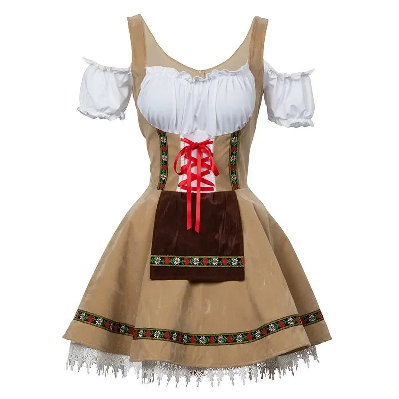 Tindrel - Dirndl Dames Jurk met Geborduurd Detail en Korte Mouwen