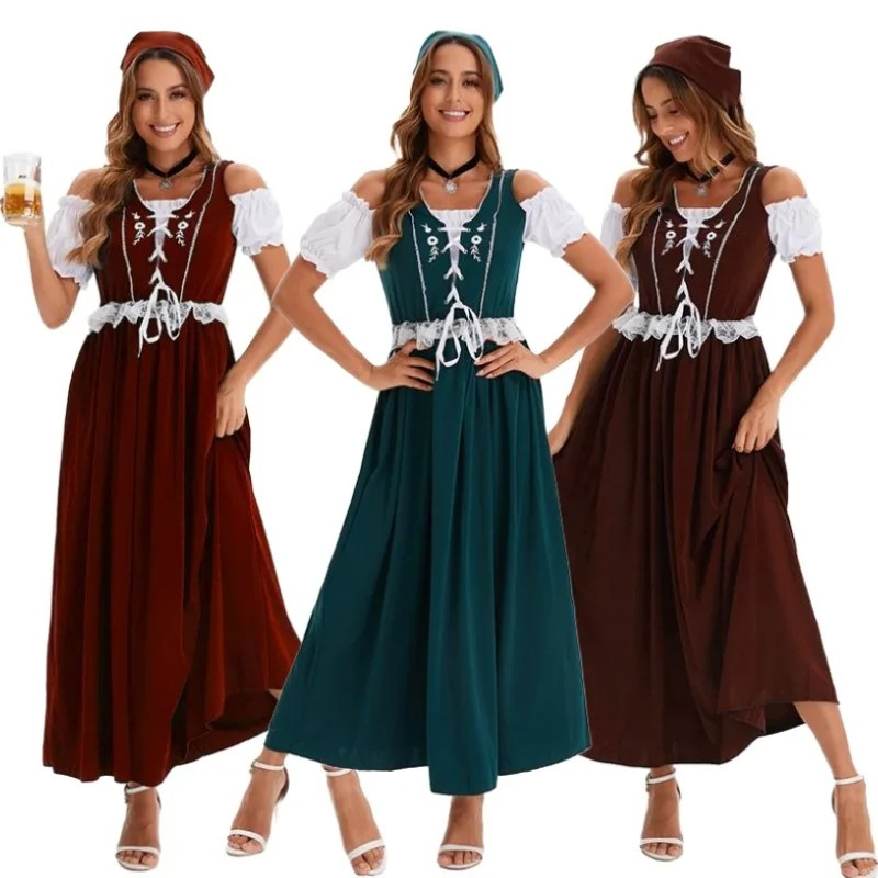 Firndra - Dirndl Dames Lange Jurk voor Feesten met Traditionele Details