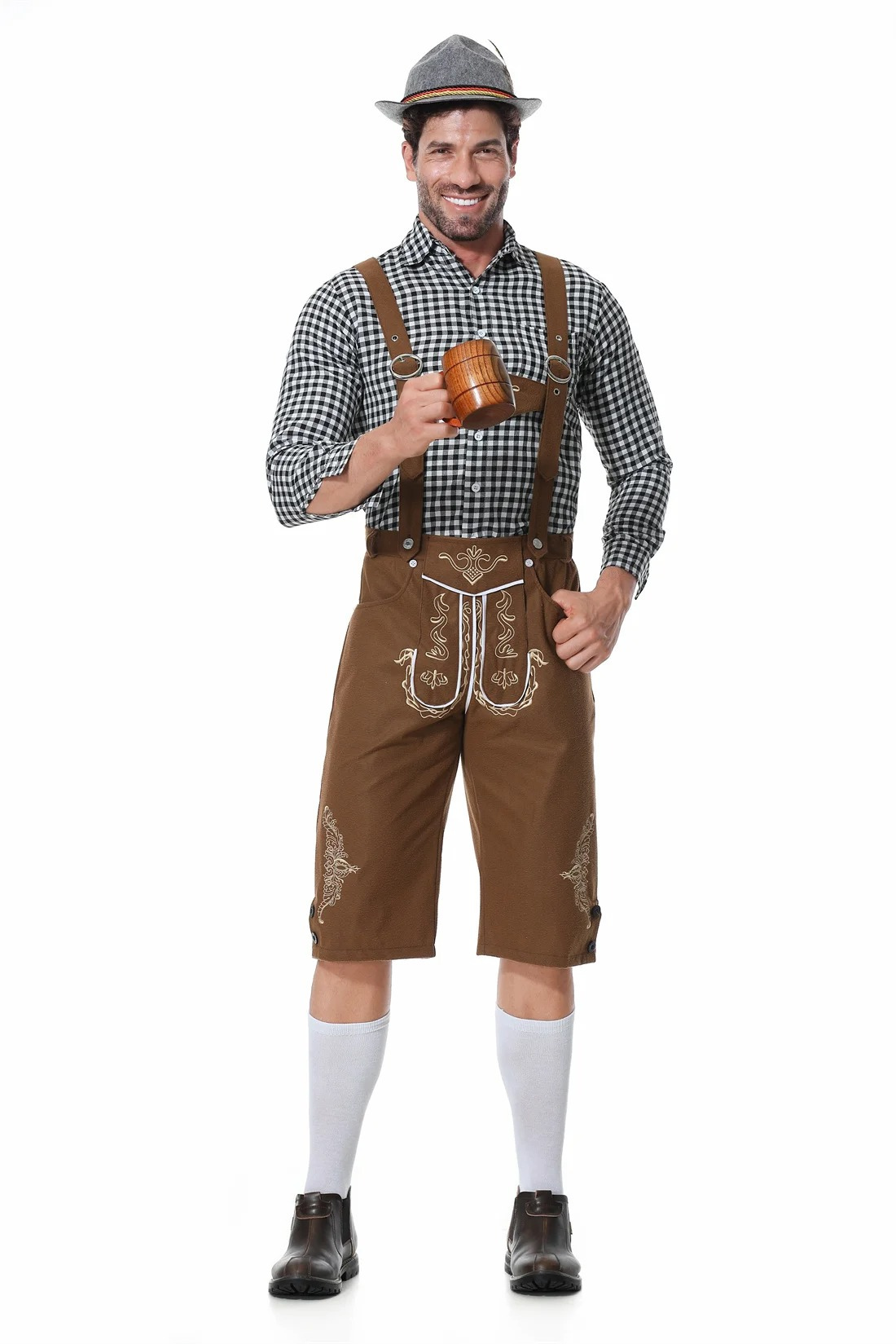 DenLedr - Heren Lederhosen met Bretels - Traditionele Beierse Outfit