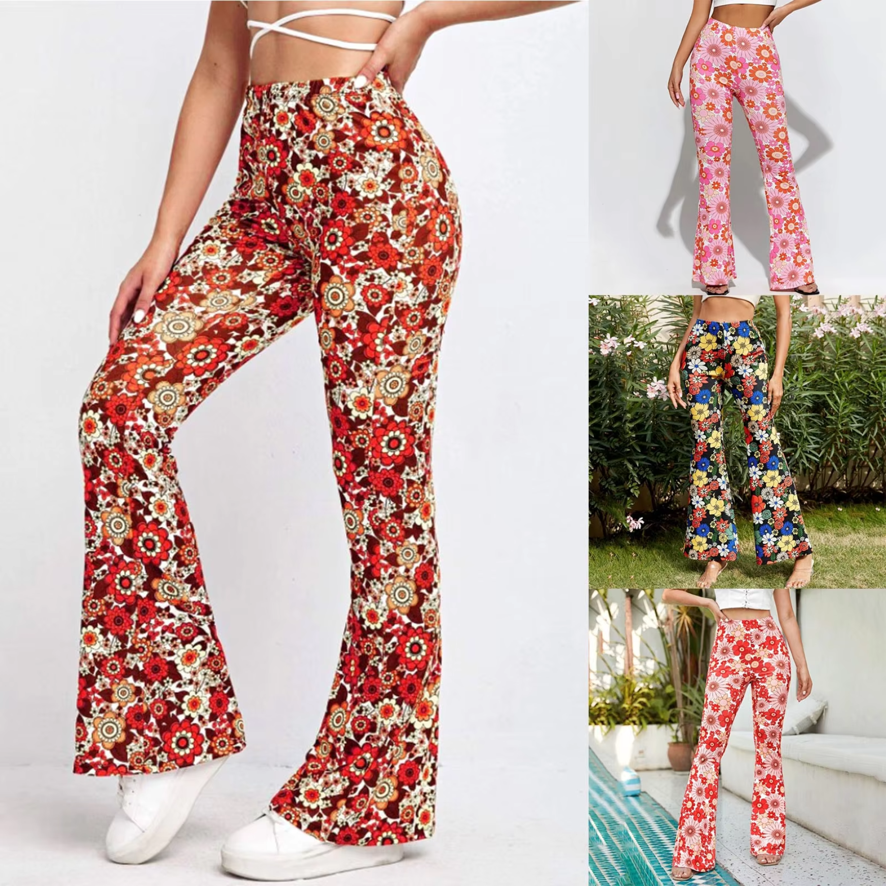 Alevita - Flared Broek Dames met Bloemenprint en Hoge Taille