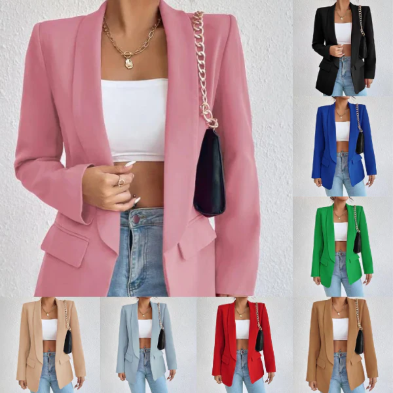 Carvina - Dames Open-Front Blazer, Lange Mouw, Getailleerde Pasvorm, Casual Chic