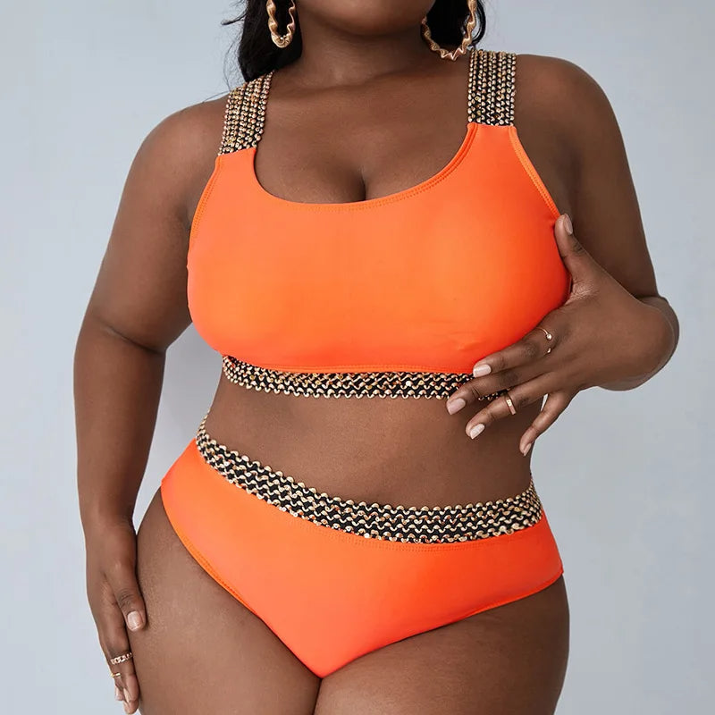 ByVera elegante oranje contrasterende patchwork bikini grote maten