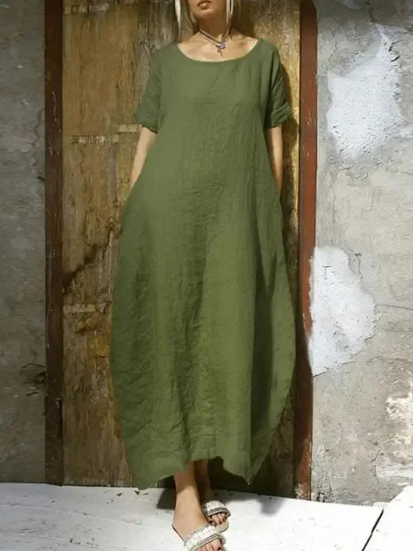 MonAmi® groene eenvoudige katoenen ademende linnen jurk