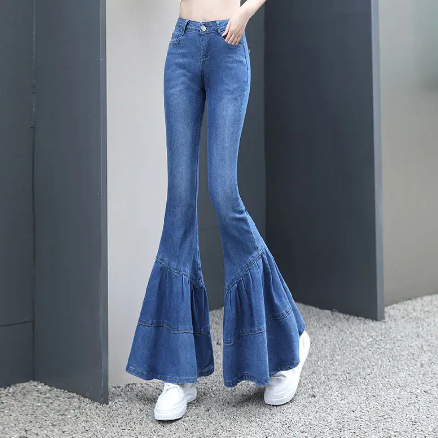 Fevaron - Flared Broek Dames Hoog Gesneden Vervaagde Effect Bell Bottoms