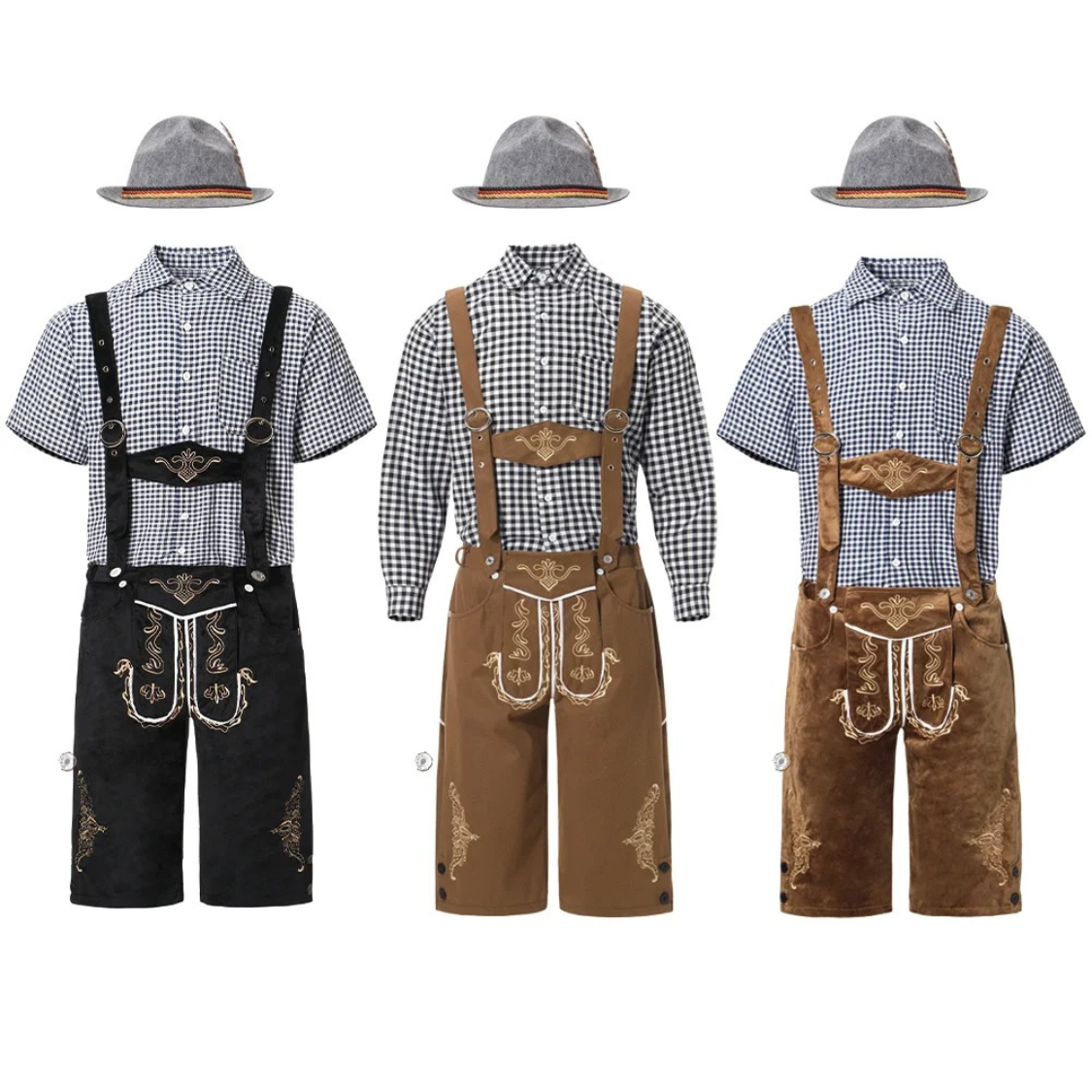 AlpenKr - Set van Heren Lederhosen met Borduursels en Bretels - Feestkleding